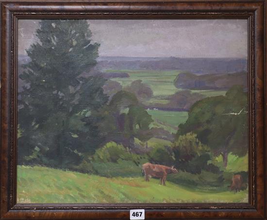 Studio of Dorothy King, oil on canvas, Cattle in a landscape 40 x 50cm